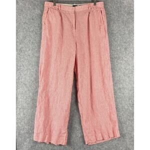 J.Crew Essential Wide Leg Linen Pant Womens 14 Red Striped Trouser High Rise